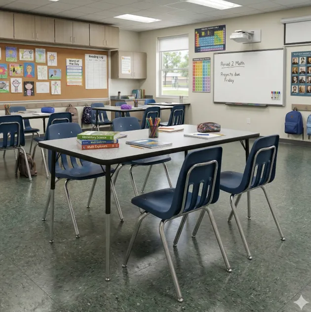 Activity Table and Chair Package - 4000 Series Activity Table (60"x30" Rectangle) & Four 9000 Series Stack Chairs (18'' H - 5th-Adult)