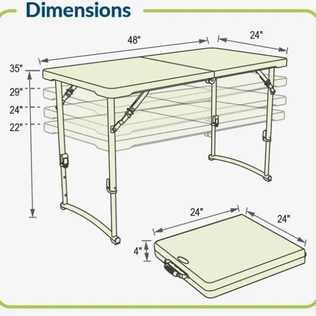 Adjustable Height Fold In Half Plastic Folding Table - 24"D x 48"L x 22"-35"H