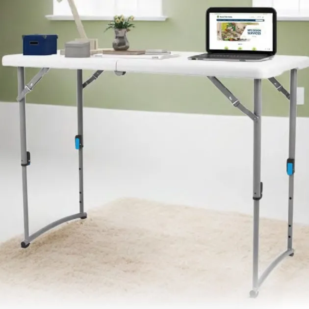 Adjustable Height Fold In Half Plastic Folding Table - 24"D x 48"L x 22"-35"H