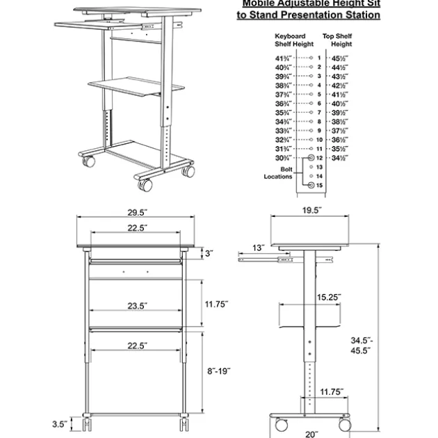 Adjustable 3-Shelf Stand Up Workstation