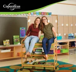 Bamboo Book Browser Cart w/ 9 Open Storage Bins