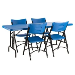 Blue Plastic Folding Table & Chair Set- 30'' x 72'' Rectangle Folding Table with 4 Blue Folding Chairs