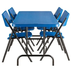 Blue Plastic Folding Table & Chair Set- 30'' x 72'' Rectangle Folding Table with 4 Blue Folding Chairs