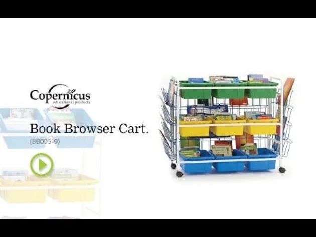 Book Browser Cart w/ 6 Divided & 3 Open Storage Bins