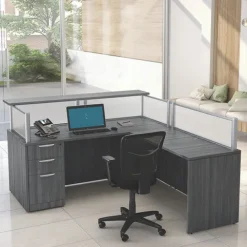 Borders II Collection L-Shaped Reception Desk w/ Transaction Shelf (71" x 83" x 42")