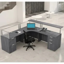 Borders II Collection L-Shaped Reception Desk w/ Transaction Shelf (83" x 89" x 42")