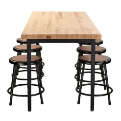 Butcher Block Height Adjustable Table (30'' x 72'') with 6 Black Frame Stools