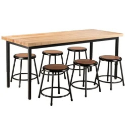 Butcher Block Height Adjustable Table (30'' x 72'') with 6 Black Frame Stools