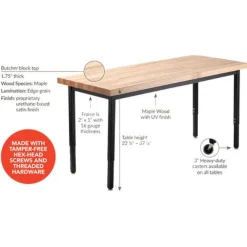 Butcher Block Height Adjustable Table (30'' x 72'') with 6 Black Frame Stools