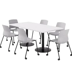 Cafe Table with Six Lola Armless Chairs w/ Casters- 36'' X 72'' Rectangle