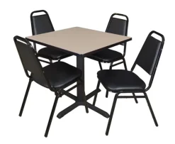 Cain Base Cafe Table and Four Vinyl Stacker Chairs by Regency