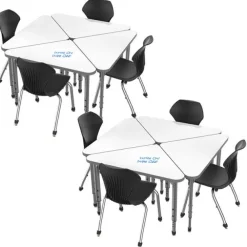 Classroom Set - 8 Apex Stack Chairs (18''H - 5th-Adult) & 8 Triangle Dry Erase Student Apex Desks