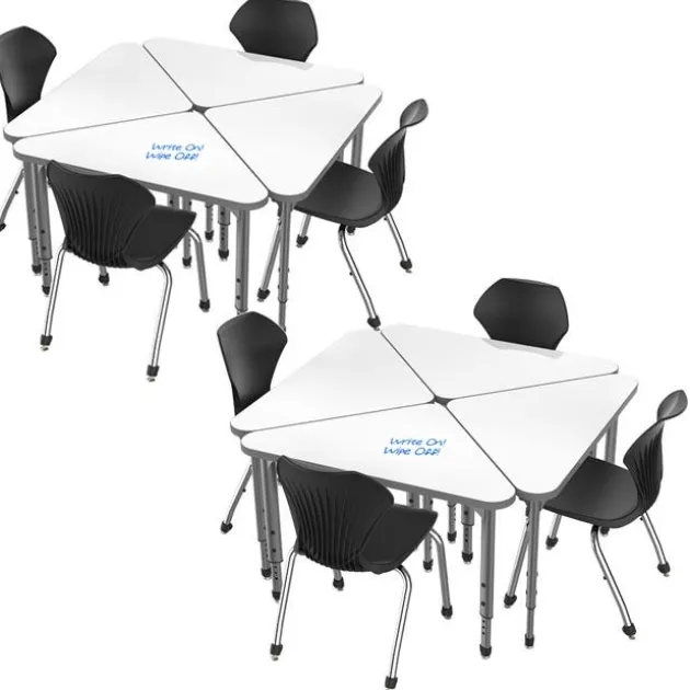 Classroom Set - 8 Apex Stack Chairs (18''H - 5th-Adult) & 8 Triangle Dry Erase Student Apex Desks