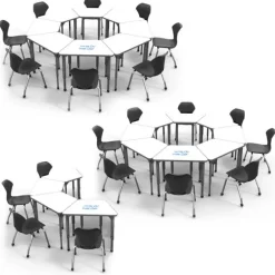 Classroom Set - 20 Apex Stack Chairs (18'' H -5th-Adult) & 20 Trapezoid Dry Erase Apex Student Desks