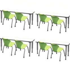 Classroom Set - 8 Apex Stack Chairs (18'' - 5th-Adult) & 4 Double Dry Erase Desks (60'' x 20'')