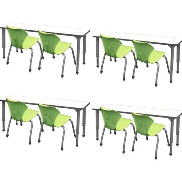 Classroom Set - 8 Apex Stack Chairs (18'' - 5th-Adult) & 4 Double Dry Erase Desks (60'' x 20'')