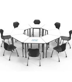 Classroom Set - 8 Apex Stack Chairs (18'' H - 5th-Adult) & 8 Trapezoid Dry Erase Student Apex Desks