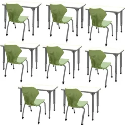 Classroom Set - 8 Apex Stack Chairs (18'' -5th-Adult) & 8 Dry Erase Desks (30'' x 20'')