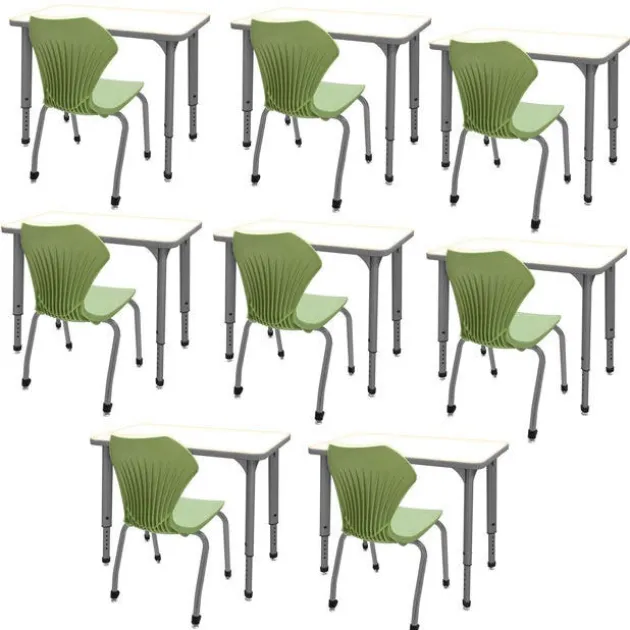 Classroom Set - 8 Apex Stack Chairs (18'' -5th-Adult) & 8 Dry Erase Desks (30'' x 20'')