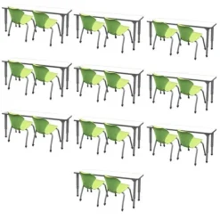 Classroom Set- 20 Apex Stack Chairs (18'' - 5th-Adult) & 10 Double Dry Erase Desks (60'' x 20'')