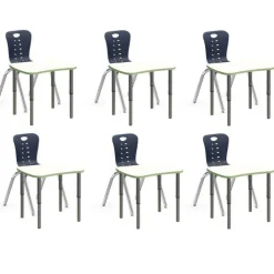 Classroom Set - 6 Bone Synergy Dry Erase Student Desks and Stack Chairs