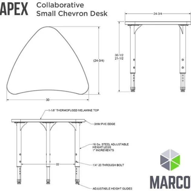 Classroom Set - 6 Chevron Dry Erase Apex Desks & 6 Apex Stack Chairs (18'' 5th-Adult)