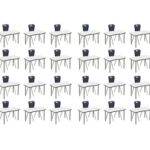 Classroom Set - Dry Erase 24 Ripple Synergy Student Desks and Stack Chairs
