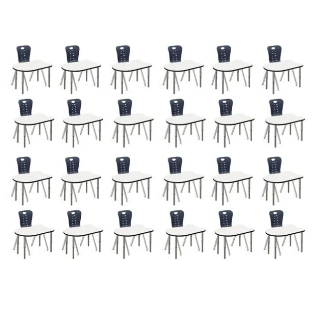 Classroom Set - 24 Fish Dry Erase Synergy Student Desks and Stack Chairs