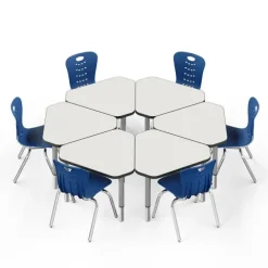 Classroom Set - 6 Jewel Dry Erase Synergy Student Desks and Stack Chairs