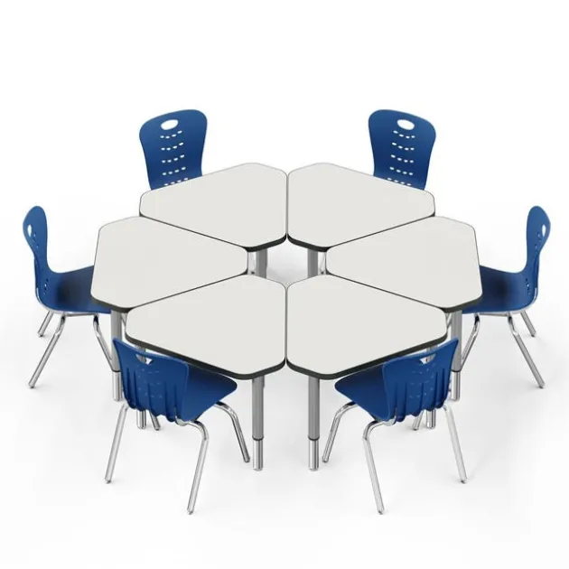 Classroom Set - 6 Jewel Dry Erase Synergy Student Desks and Stack Chairs