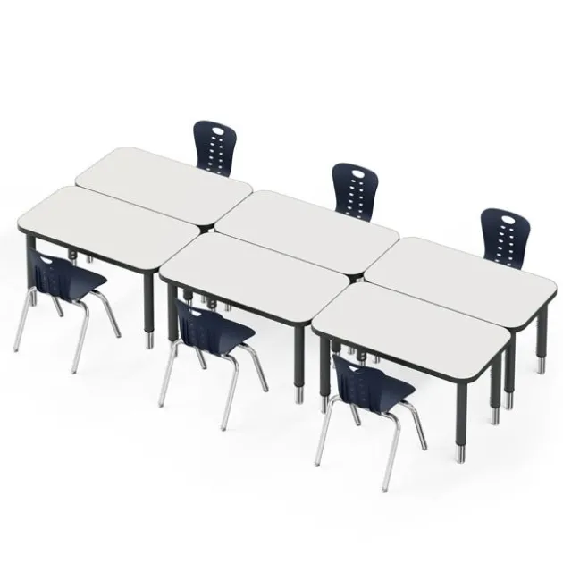 Classroom Set - 6 Rectangle Dry Erase Synergy Student Desks and Stack Chairs