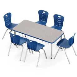 Classroom Set - Rectangle Synergy Table with 6 Stack Chairs