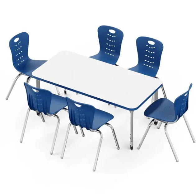 Classroom Set - Rectangle Synergy Table with 6 Stack Chairs