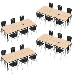 Classroom Set - 24 Rectangle Synergy Student Desks and Stack Chairs