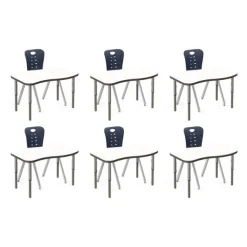 Classroom Set - 6 Ryan Synergy Dry Erase Student Desks and Stack Chairs