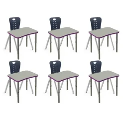 Classroom Set - 6 Ryan Synergy Student Desks and Stack Chairs