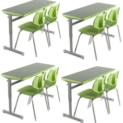 Classroom Set - 4 Silhouette Double Desks & 8 Flavors Chairs