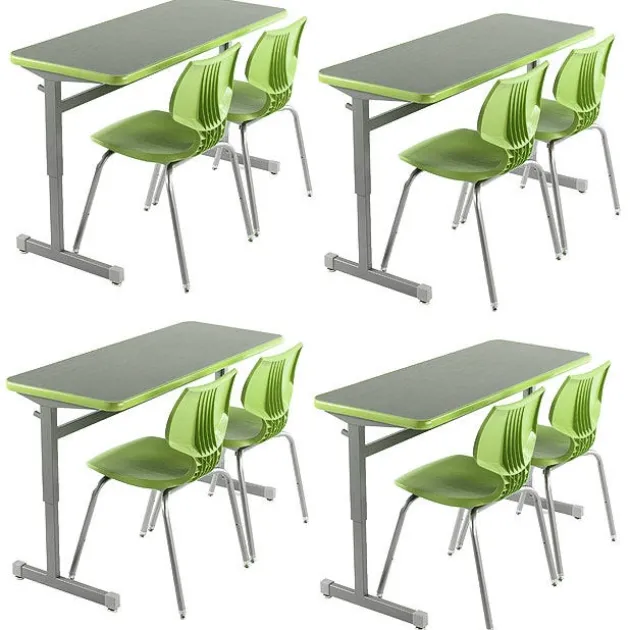 Classroom Set - 4 Silhouette Double Desks & 8 Flavors Chairs