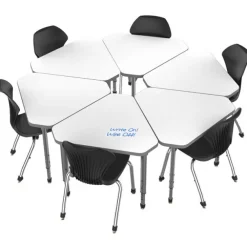 Classroom Set - 6 Single Student Gem Dry Erase Apex Desks & 6 Apex Stack Chairs (18'' 5th-Adult)