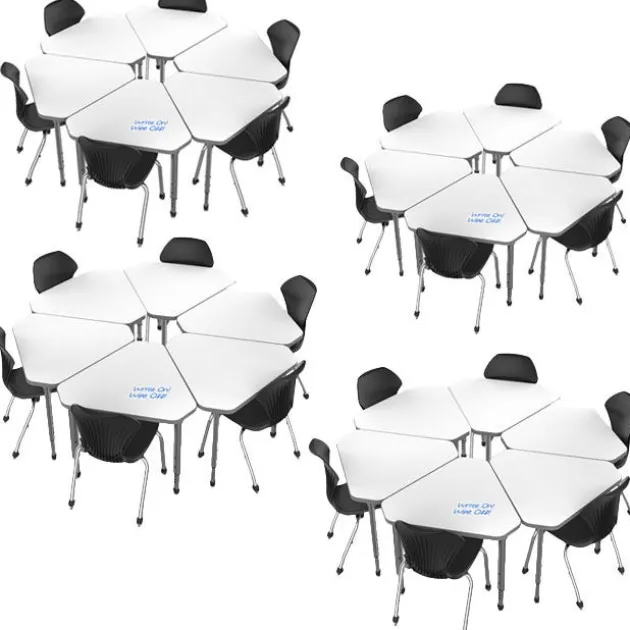 Classroom Set- 24 Single Student Gem Dry Erase Apex Desks & 24 Apex Stack Chairs (18'' H 5th-Adult)