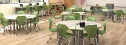 Classroom Set - 24 Single Student Chevron Apex Desks & 24 Apex Stack Chairs (18'' H - 5th-Adult)