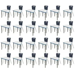 Classroom Set - 24 Trapezoid Synergy Dry Erase Synergy Student Desks and Stack Chairs