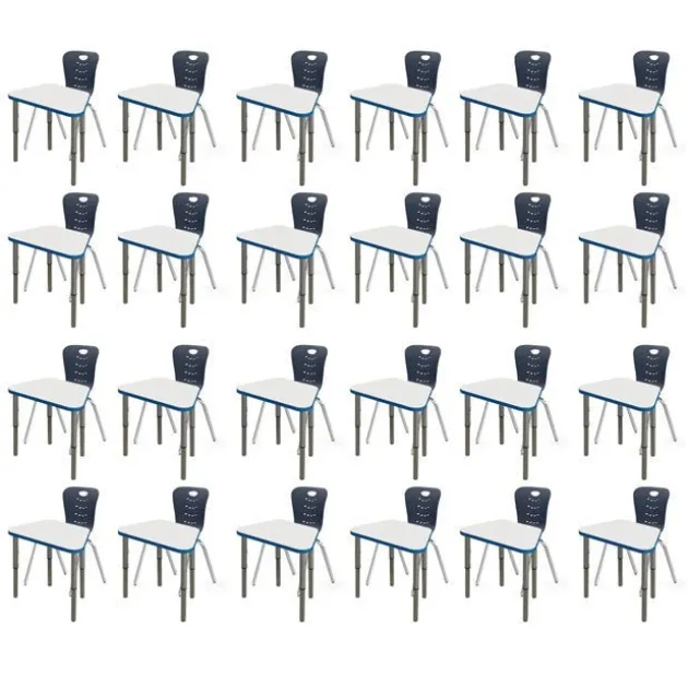 Classroom Set - 24 Trapezoid Synergy Dry Erase Synergy Student Desks and Stack Chairs