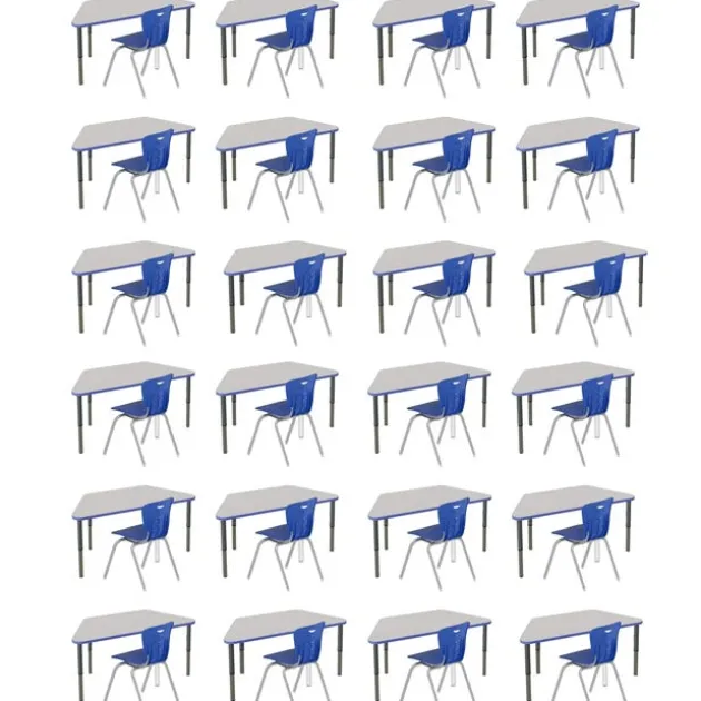 Classroom Set - 24 Trapezoid Synergy Student Desks and Stack Chairs