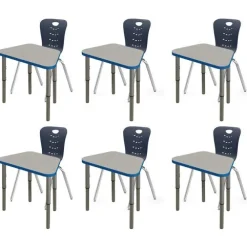 Classroom Set - 6 Trapezoid Synergy Student Desks and Stack Chairs