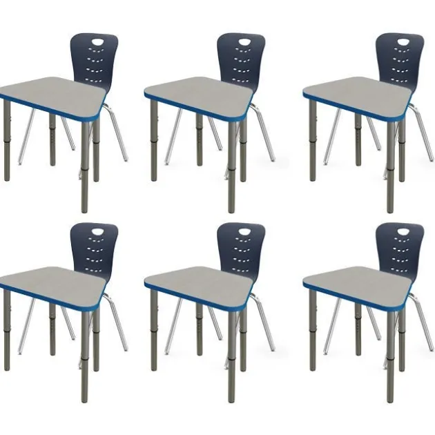 Classroom Set - 6 Trapezoid Synergy Student Desks and Stack Chairs