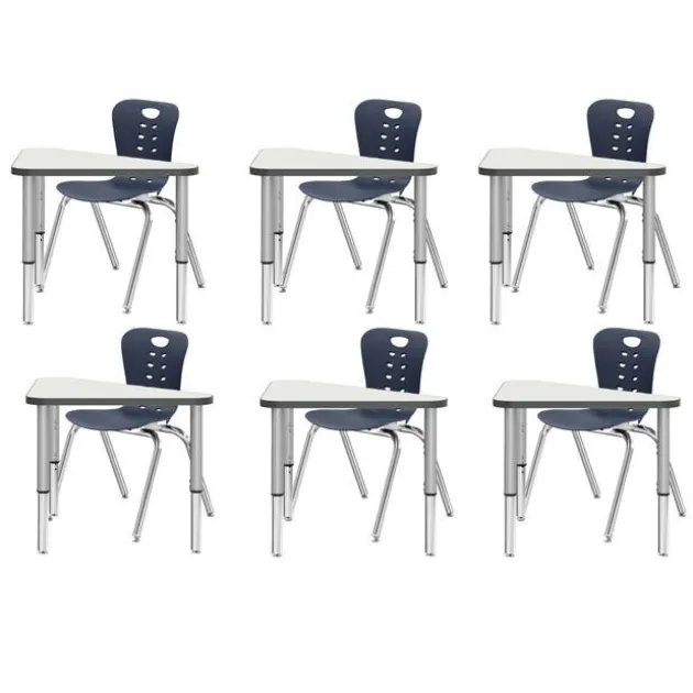 Classroom Set - 6 Triangle Synergy Dry Erase Synergy Student Desks and Stack Chairs