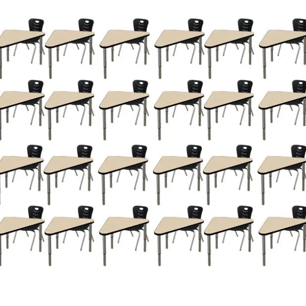Classroom Set - 24 Triangle Synergy Student Desks and Stack Chairs