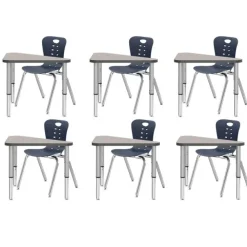 Classroom Set - 6 Triangle Synergy Student Desks and Stack Chairs