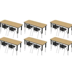 Classroom Set - 6 Two-Student Rectangle Synergy Desks with 12 Stack Chairs